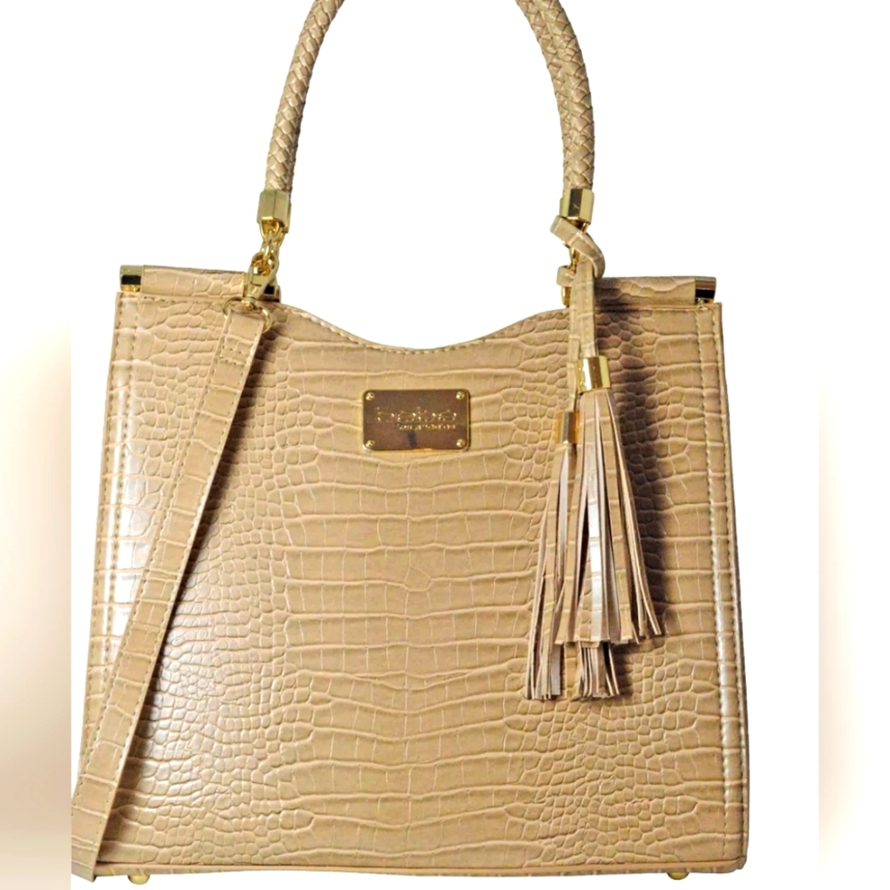 BEBE Dusty Pink/Tan Natalie Croco -Shopper Large Handbag